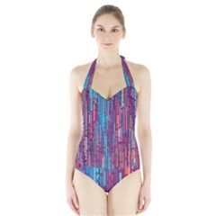 Vertical Behance Line Polka Dot Blue Green Purple Red Blue Black Halter Swimsuit by Mariart