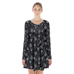 Floral Pattern Long Sleeve Velvet V-neck Dress by ValentinaDesign