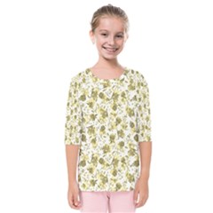 Floral Pattern Kids  Quarter Sleeve Raglan Tee