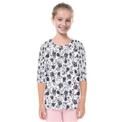 Floral Pattern Kids  Quarter Sleeve Raglan Tee