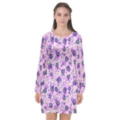 Floral Pattern Long Sleeve Chiffon Shift Dress 