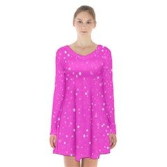 Dots Pattern Long Sleeve Velvet V-neck Dress by ValentinaDesign