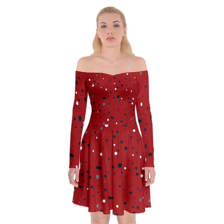 Dots pattern Off Shoulder Skater Dress