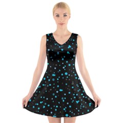 Dots Pattern V-neck Sleeveless Skater Dress by ValentinaDesign