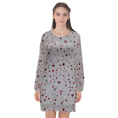 Dots Pattern Long Sleeve Chiffon Shift Dress 