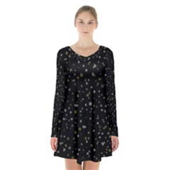 Dots Pattern Long Sleeve Velvet V-neck Dress by ValentinaDesign