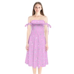 Dots Pattern Shoulder Tie Bardot Midi Dress by ValentinaDesign