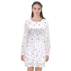 Dots Pattern Long Sleeve Chiffon Shift Dress 