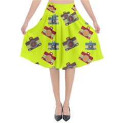 Camera Pattern             Flared Midi Skirt