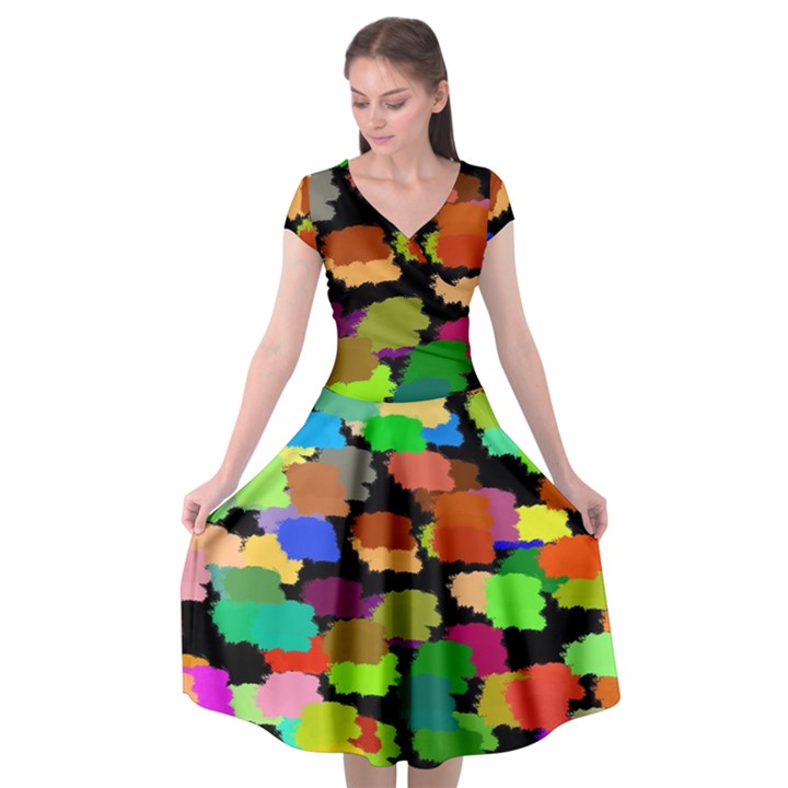 Colorful paint on a black background   Cap Sleeve Wrap Front Dress