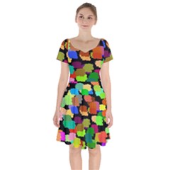 Colorful Paint On A Black Background                   Short Sleeve Bardot Dress