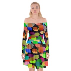 Colorful Paint On A Black Background        Off Shoulder Skater Dress