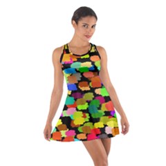 Colorful Paint On A Black Background                 Cotton Racerback Dress by LalyLauraFLM