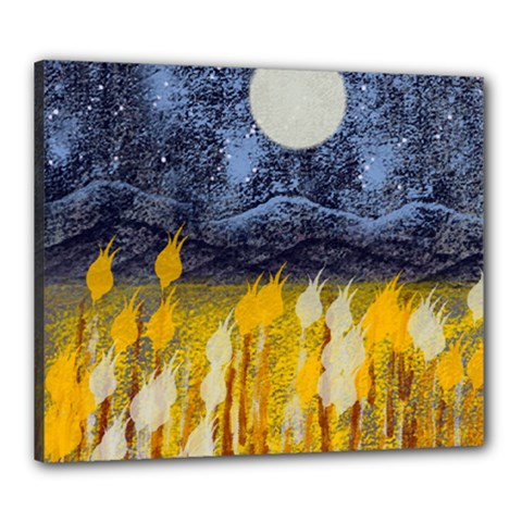 Blue And Gold Landscape With Moon Canvas 24  X 20 