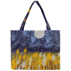 Blue And Gold Landscape With Moon Mini Tote Bag by digitaldivadesigns