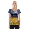 Blue and Gold Landscape with Moon Women s Cap Sleeve Top View1