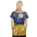 Blue and Gold Landscape with Moon Women s Cap Sleeve Top View2