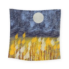 Blue And Gold Landscape With Moon Square Tapestry (small) by digitaldivadesigns