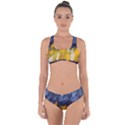 Blue and Gold Landscape with Moon Criss Cross Bikini Set View1