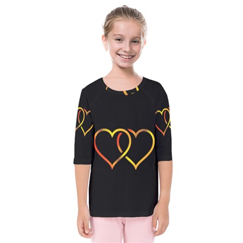 Heart Gold Black Background Love Kids  Quarter Sleeve Raglan Tee by Nexatart