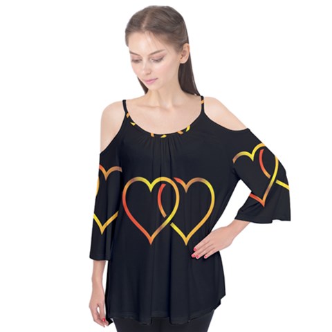 Heart Gold Black Background Love Flutter Tees by Nexatart