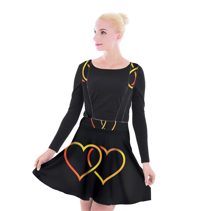 Heart Gold Black Background Love Suspender Skater Skirt