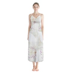 Orchids Flowers White Background Button Up Chiffon Maxi Dress