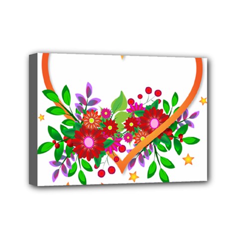 Heart Flowers Sign Mini Canvas 7  X 5  by Nexatart