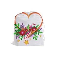 Heart Flowers Sign Drawstring Pouches (large)  by Nexatart