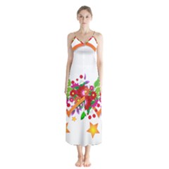 Heart Flowers Sign Button Up Chiffon Maxi Dress