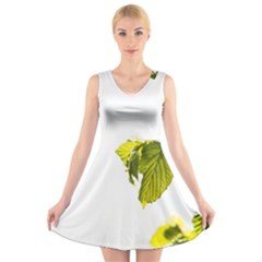 Leaves Nature V-neck Sleeveless Skater Dress by Nexatart