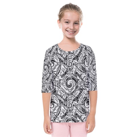 Gray Scale Pattern Tile Design Kids  Quarter Sleeve Raglan Tee by Nexatart