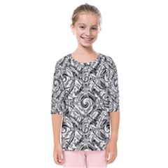 Gray Scale Pattern Tile Design Kids  Quarter Sleeve Raglan Tee