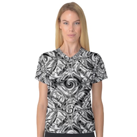 Gray Scale Pattern Tile Design Women s V-neck Sport Mesh Tee by Nexatart