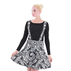 Gray Scale Pattern Tile Design Suspender Skater Skirt