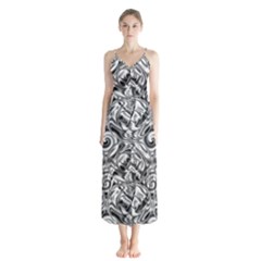 Gray Scale Pattern Tile Design Button Up Chiffon Maxi Dress