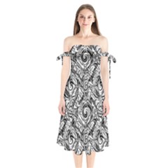 Gray Scale Pattern Tile Design Shoulder Tie Bardot Midi Dress