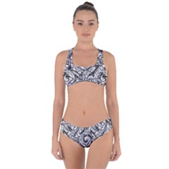 Gray Scale Pattern Tile Design Criss Cross Bikini Set by Nexatart