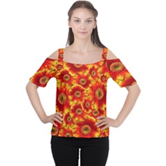 Gerbera Flowers Nature Plant Women s Cutout Shoulder Tee