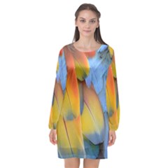 Spring Parrot Parrot Feathers Ara Long Sleeve Chiffon Shift Dress 