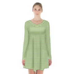 Gingham Check Plaid Fabric Pattern Long Sleeve Velvet V-neck Dress by Nexatart