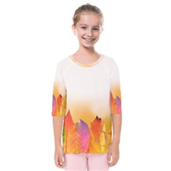 Autumn Leaves Colorful Fall Foliage Kids  Quarter Sleeve Raglan Tee