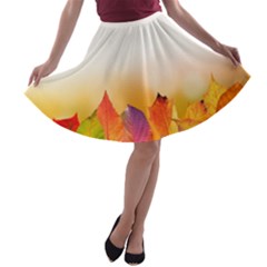 Autumn Leaves Colorful Fall Foliage A-line Skater Skirt by Nexatart