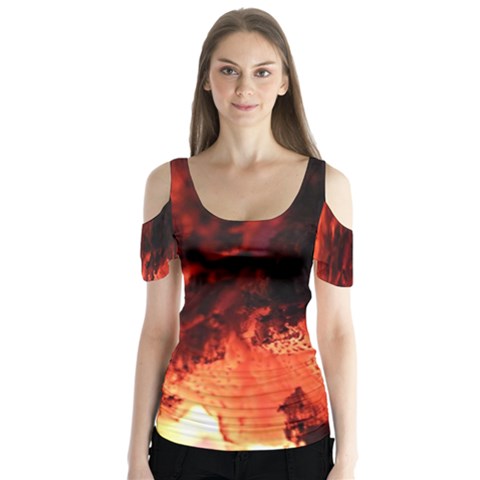 Fire Log Heat Texture Butterfly Sleeve Cutout Tee  by Nexatart