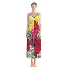 Flowers Gerbera Floral Spring Button Up Chiffon Maxi Dress