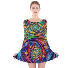 Eye Of The Rainbow Long Sleeve Velvet Skater Dress by WolfepawFractals