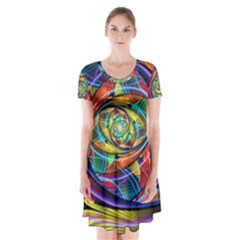 Eye Of The Rainbow Short Sleeve V-neck Flare Dress by WolfepawFractals