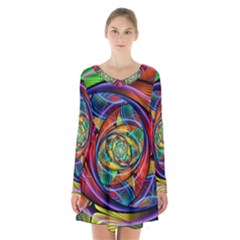 Eye Of The Rainbow Long Sleeve Velvet V-neck Dress by WolfepawFractals