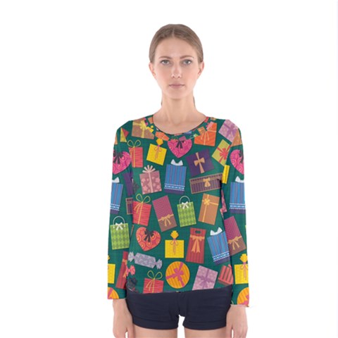 Presents Gifts Background Colorful Women s Long Sleeve Tee by Nexatart