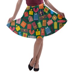 Presents Gifts Background Colorful A-line Skater Skirt by Nexatart